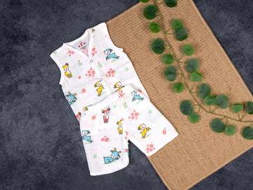 Sweet Deer & Flowers Muslin Jabla Set