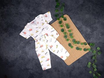 Construction Vehicle Print - Muslin Night Suit