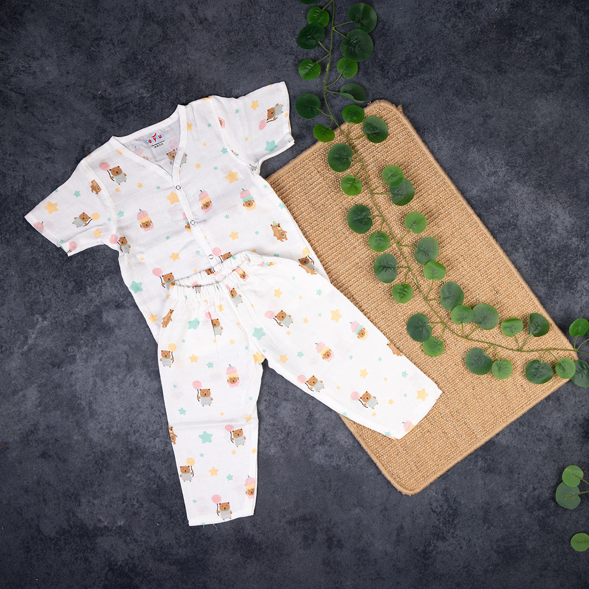 Muslin Night Suit - Cupcake Bear Print