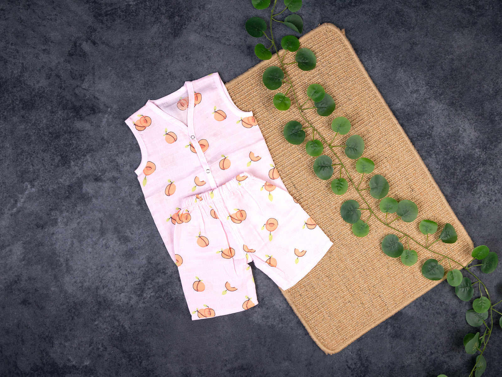 Muslin Jabla with Shorts - Peach Print