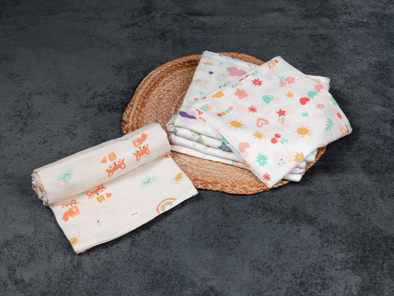Woodland Rainbow Fox - Premium Cotton Muslin Towels (75 cm x 150 cm)