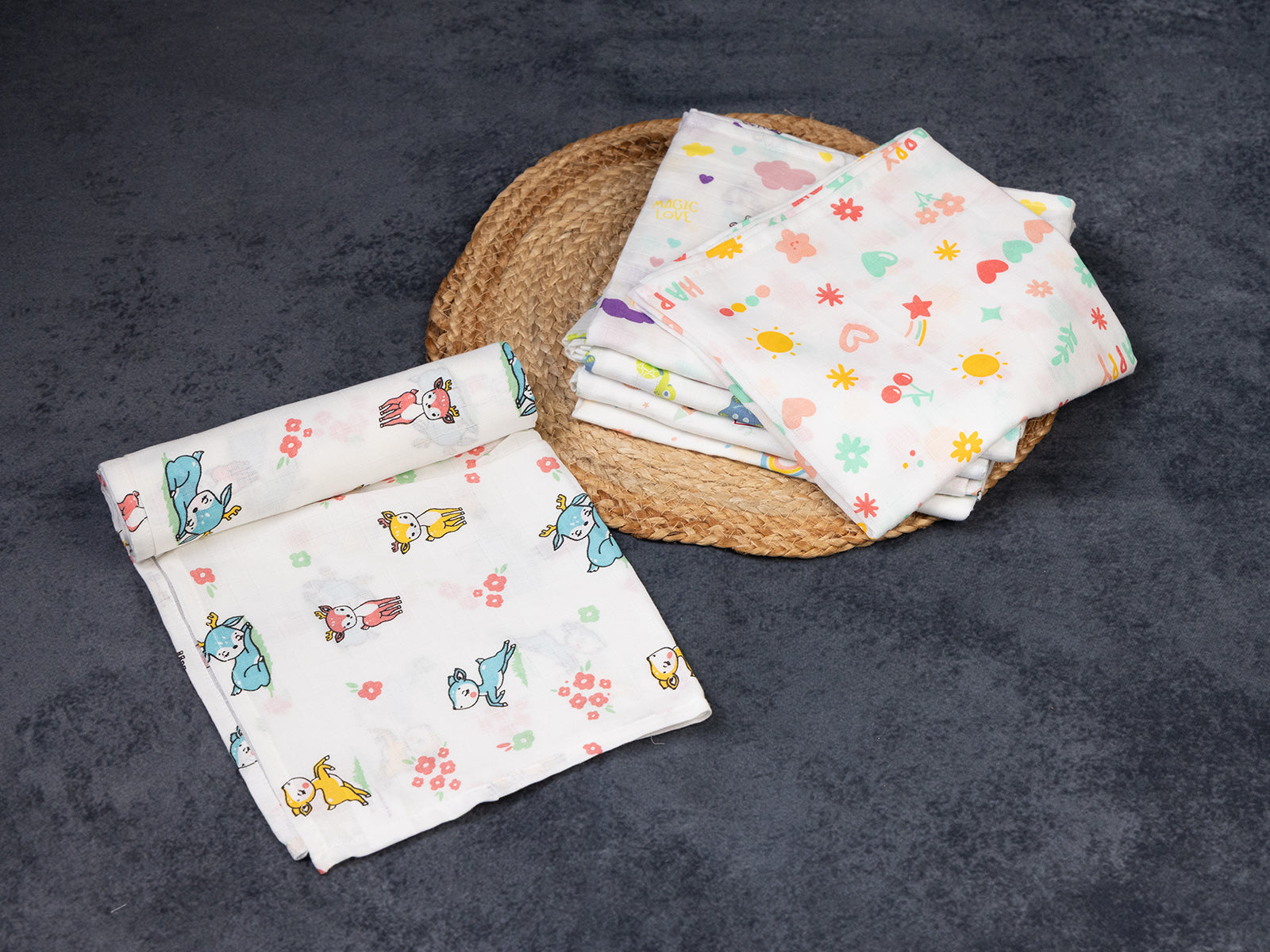 Animal & Floral Print (100cm x 100cm) - Premium Cotton Muslin Swaddle Blanket