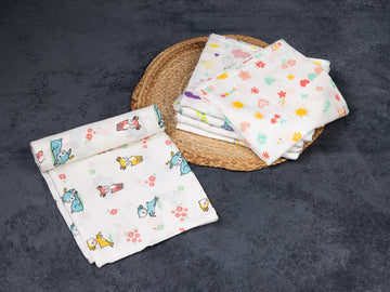 Animal & Floral Print (100cm x 100cm) - Premium Cotton Muslin Swaddle Blanket