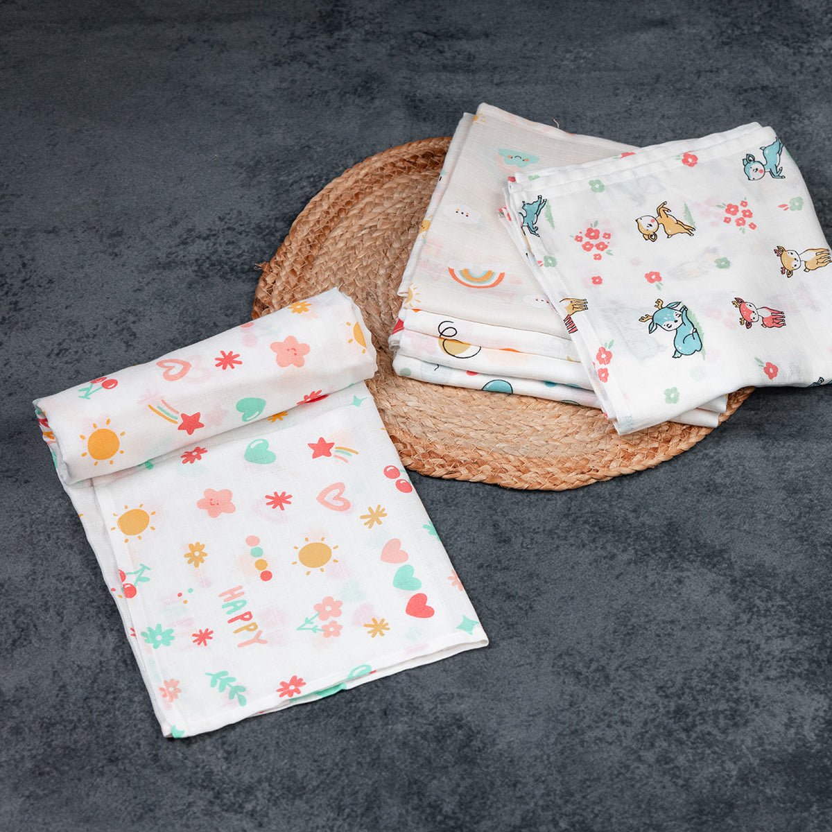 Delightful Happy -  Premium Cotton Muslin Towels (75 cm x 150 cm)
