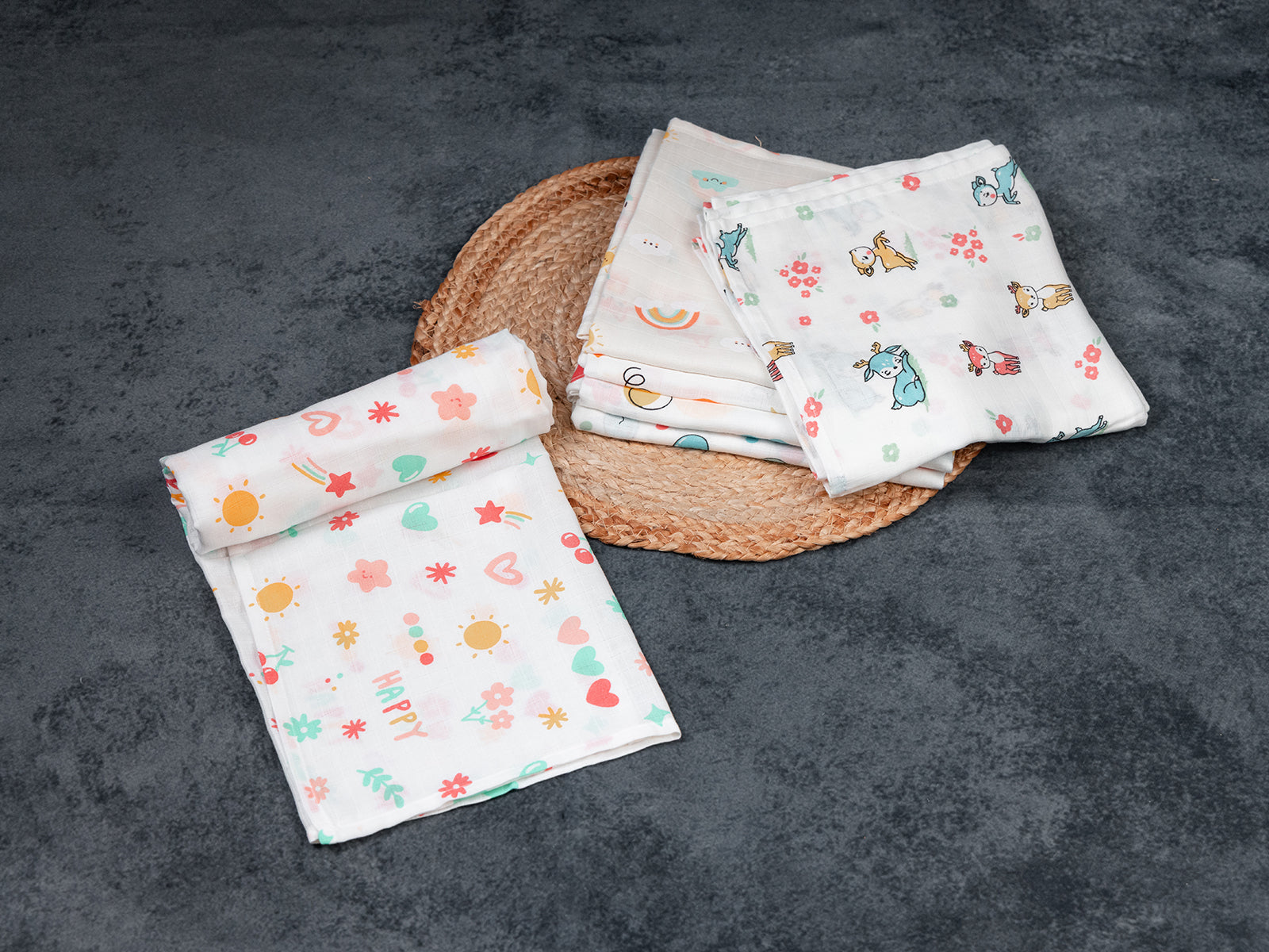 Delightful Happy -  Premium Cotton Muslin Towels (75 cm x 150 cm)