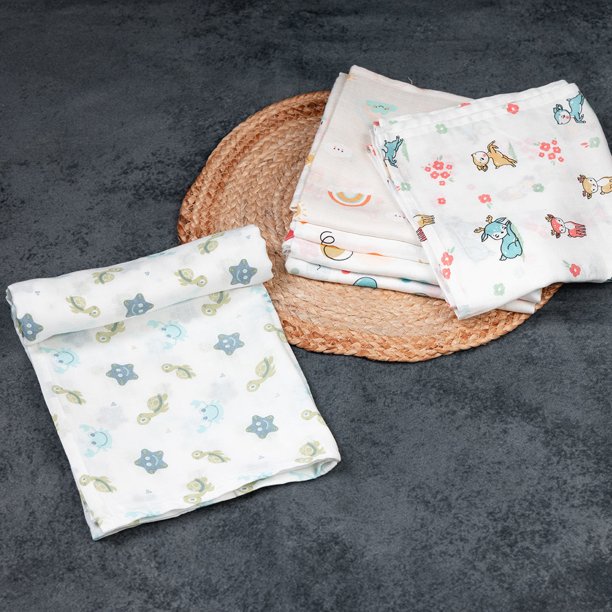 Ocean Friends Print  Premium Cotton Muslin Towels (75 cm x 150 cm)