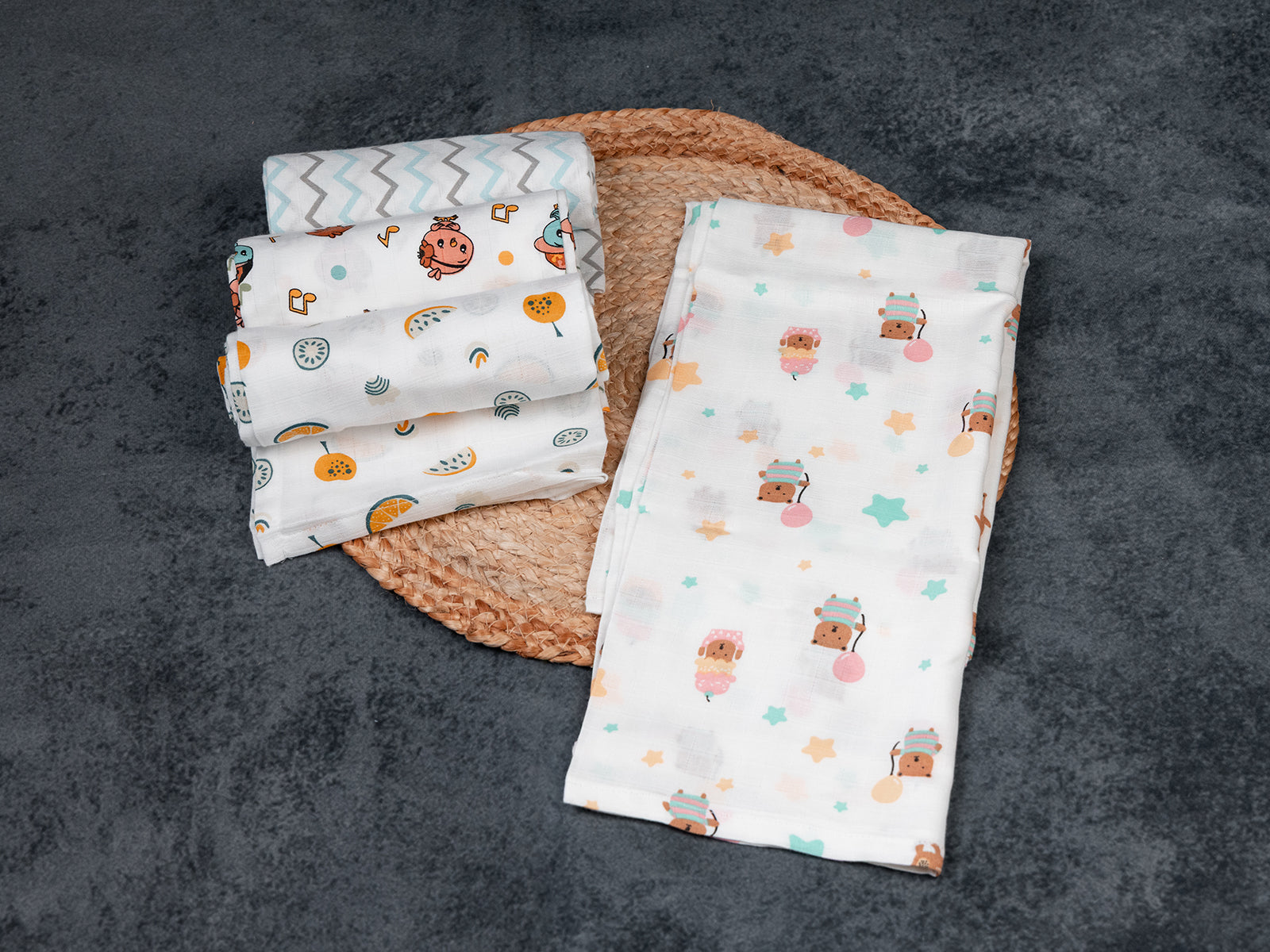 Colourful Cute Bear - Premium Cotton Muslin Towels (70 cm x 70 cm)