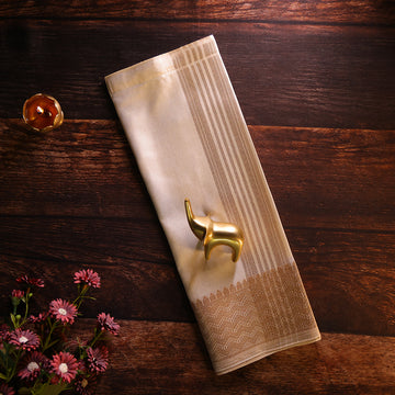 🤍 Monga Silk Dhoti with Geometric Zari Border