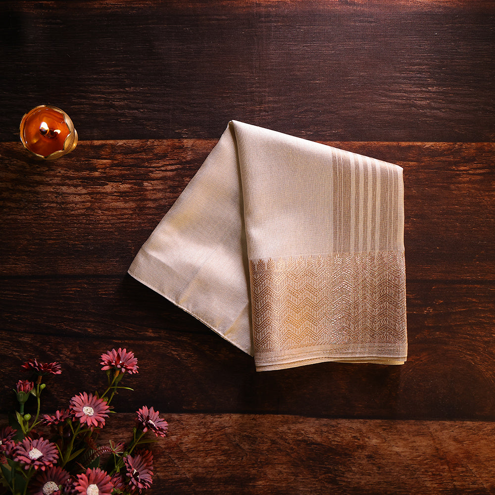 🤍 Monga Silk Dhoti with Geometric Zari Border