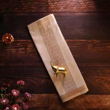 🤍 Monga Silk Dhoti with Floral Vine Zari Border