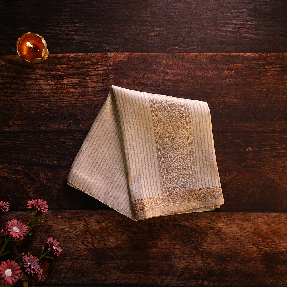 🤍 Monga Silk Dhoti with Floral Vine Zari Border