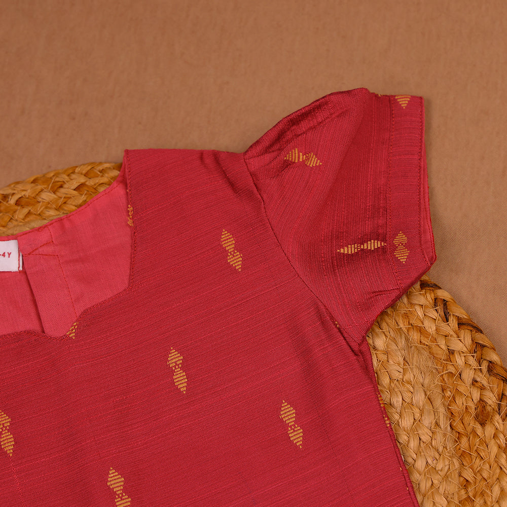🌸 Ruby Pink Raw Silk Top & Lotus Print Skirt Set
