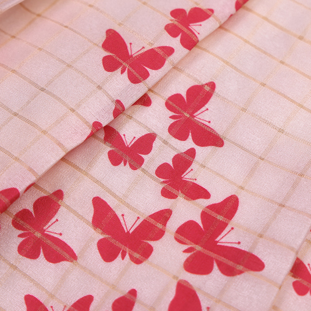 🦋 Ruby Red Raw Silk Top & Butterfly Print Skirt Set