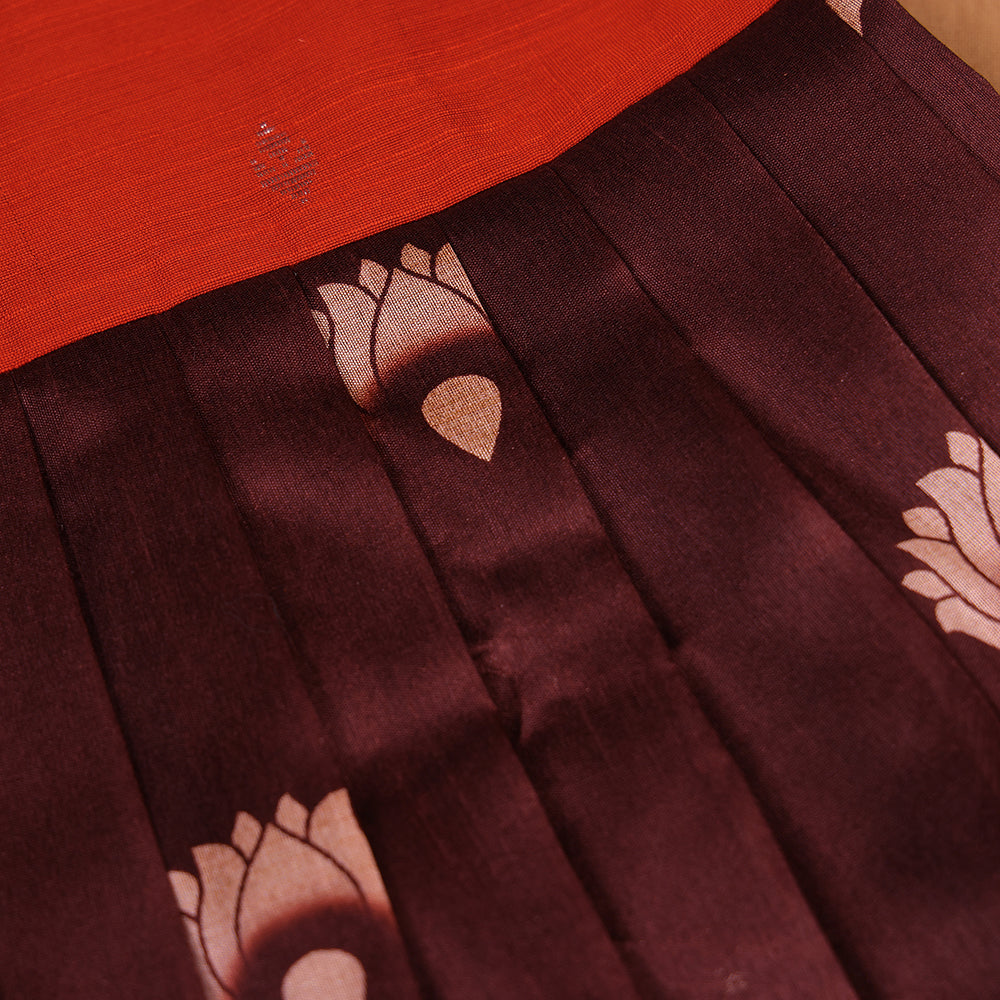 🌸 Orange Raw Silk Top & Lotus Print Skirt Set