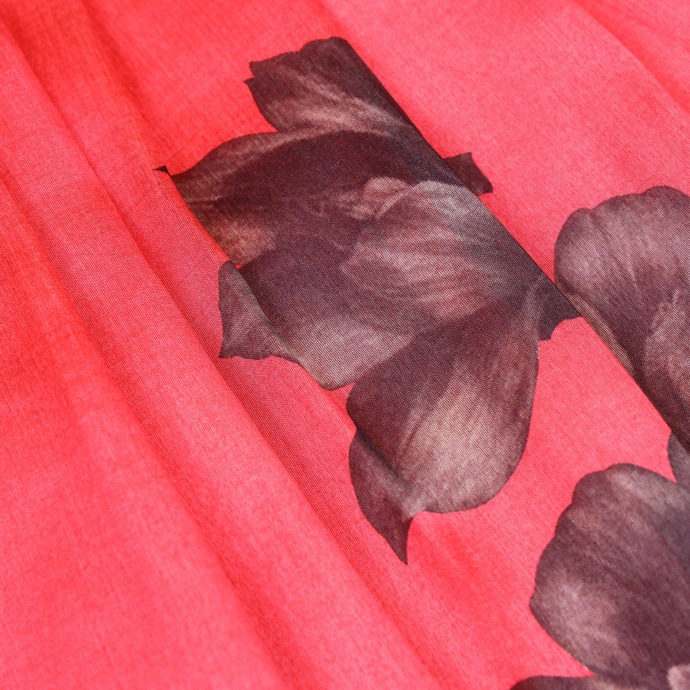 🌺 Black Raw Silk Top & Pink Floral Print Skirt Set
