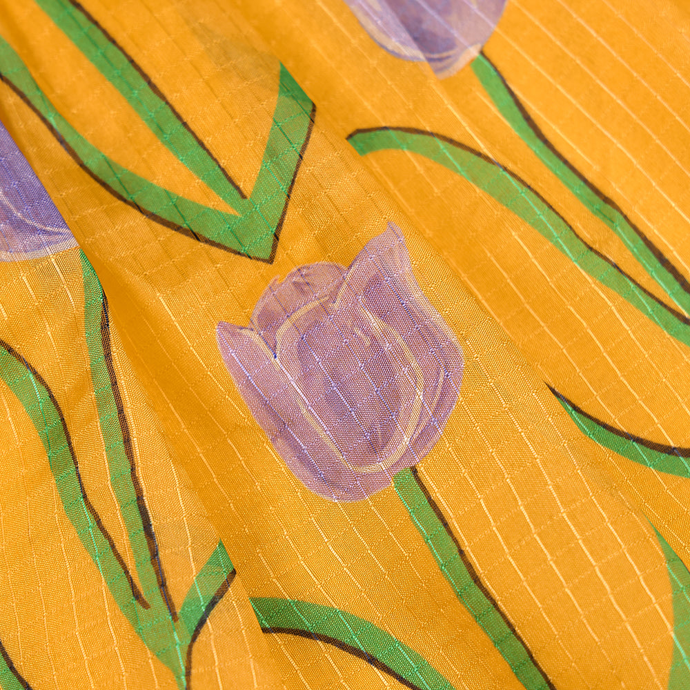 🌷 Royal Purple Raw Silk Top & Mustard Floral Print Skirt Set