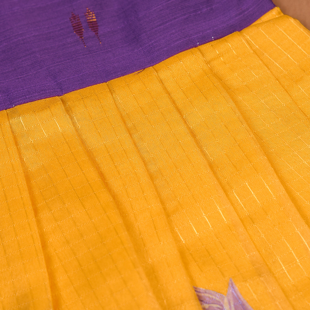 🌷 Royal Purple Raw Silk Top & Mustard Floral Print Skirt Set