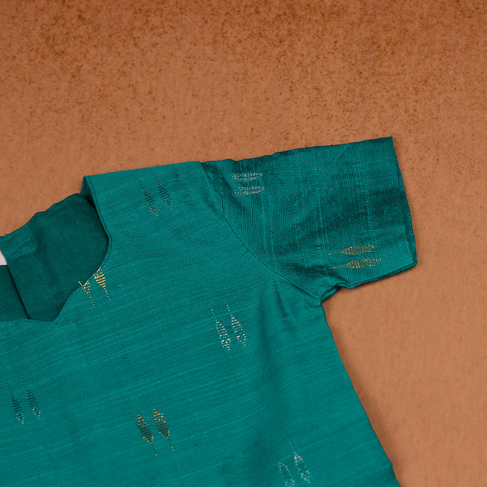 🌸 Teal Raw Silk Top & Floral Butterfly Print Skirt Set