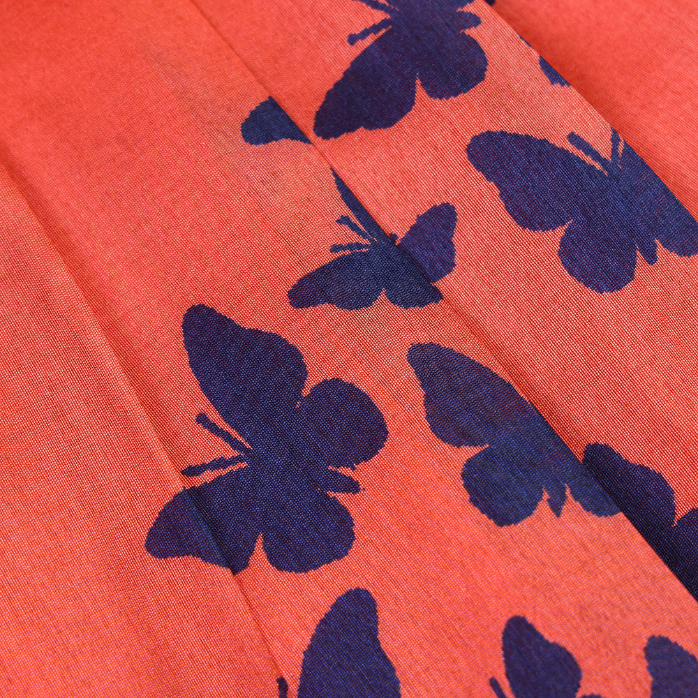 🦋 Royal Blue Raw Silk Top & Coral Butterfly Print Skirt Set