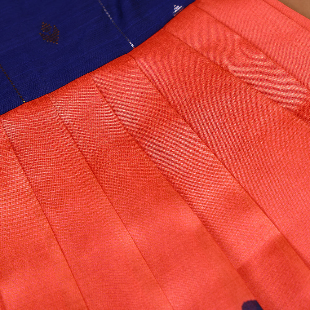 🦋 Royal Blue Raw Silk Top & Coral Butterfly Print Skirt Set