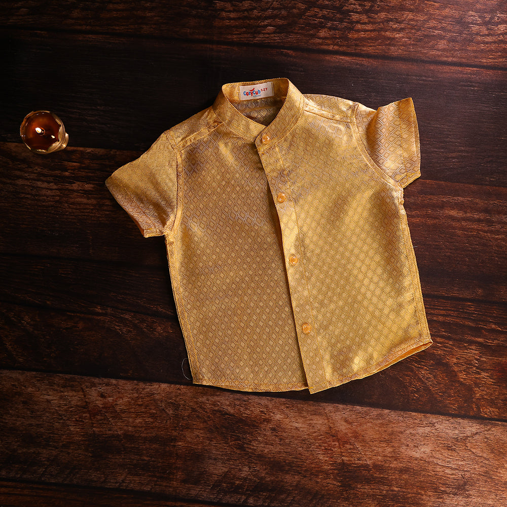 ✨ Premium Golden Art Silk Shirt & Dhoti Set