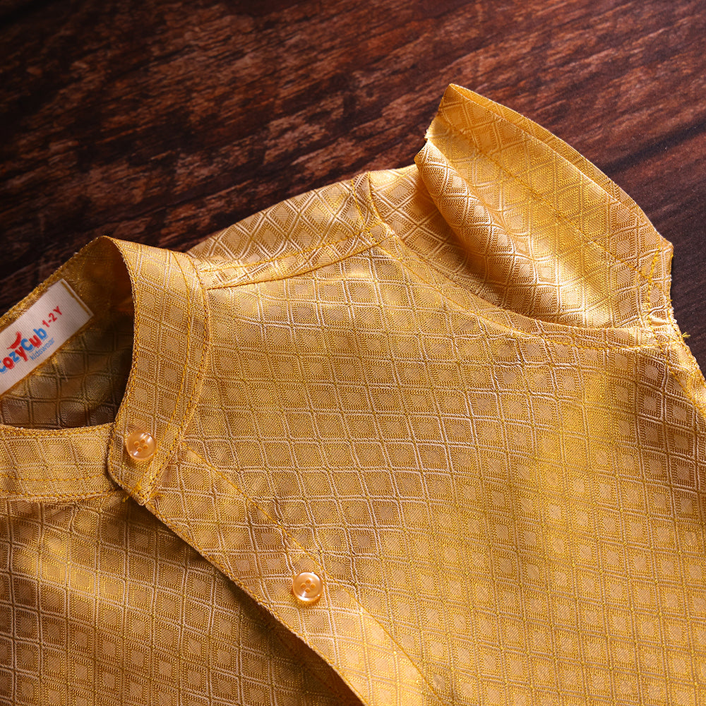 ✨ Premium Golden Art Silk Shirt & Dhoti Set