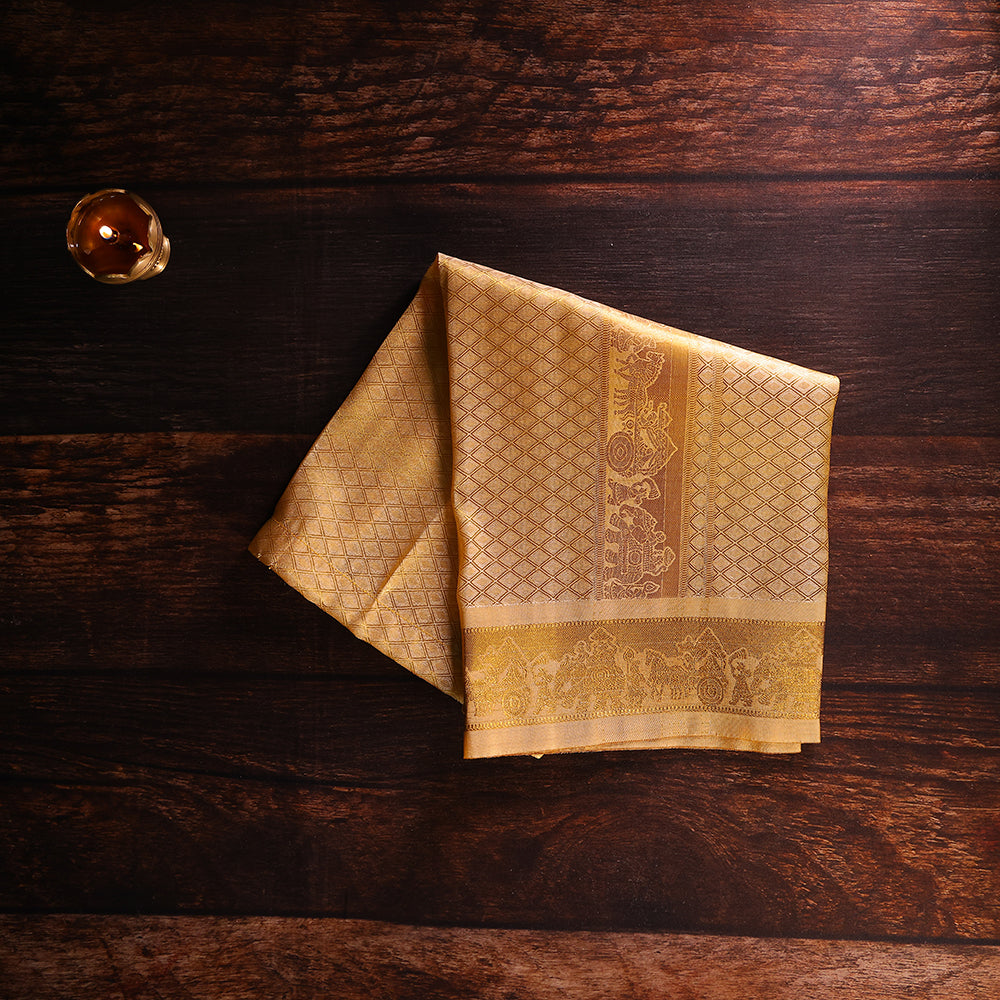 ✨ Premium Golden Art Silk Shirt & Dhoti Set