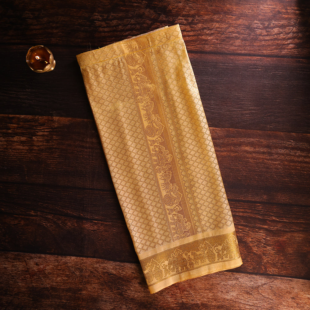 ✨ Premium Golden Art Silk Shirt & Dhoti Set