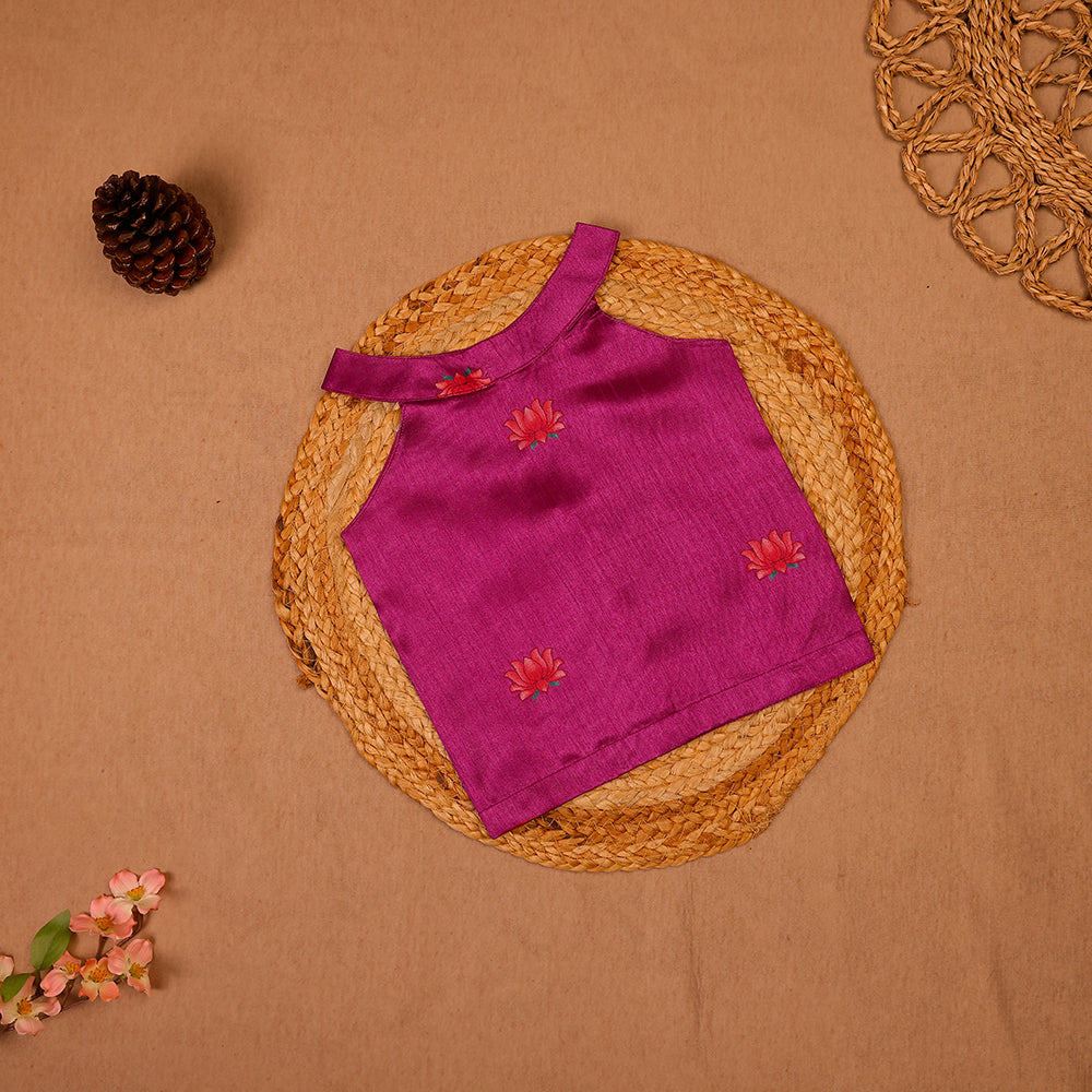 🌺 Magenta Silk Top & Printed Skirt Set