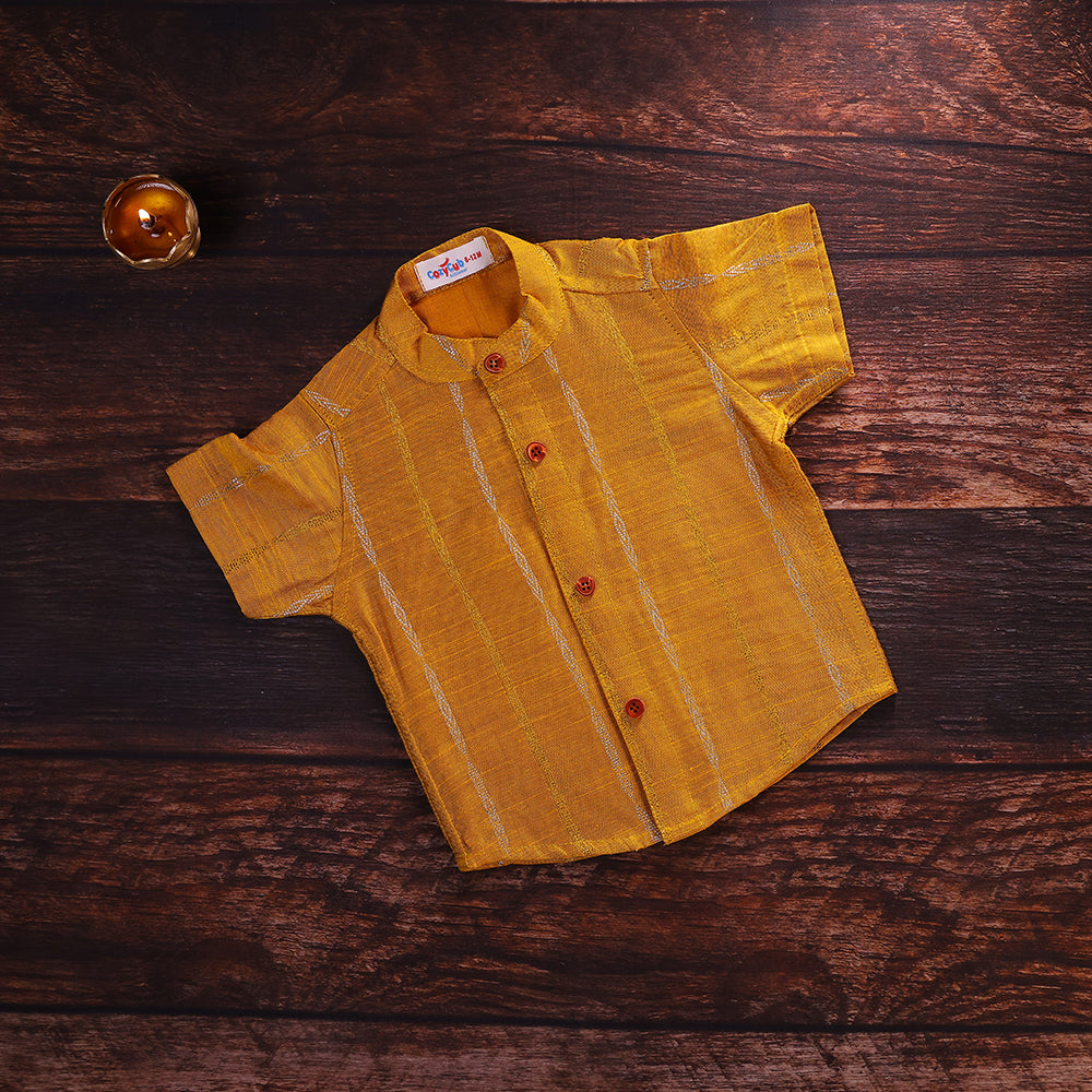 🌟 Mustard Raw Silk Shirt & Traditional Dhoti Set