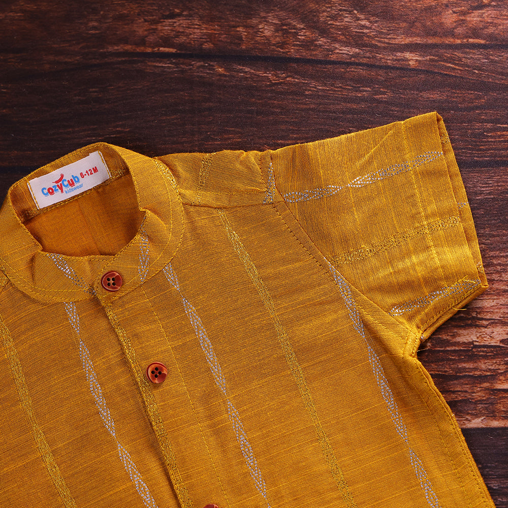 🌟 Mustard Raw Silk Shirt & Traditional Dhoti Set