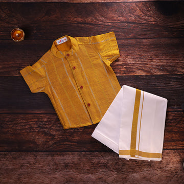 🌟 Mustard Raw Silk Shirt & Traditional Dhoti Set