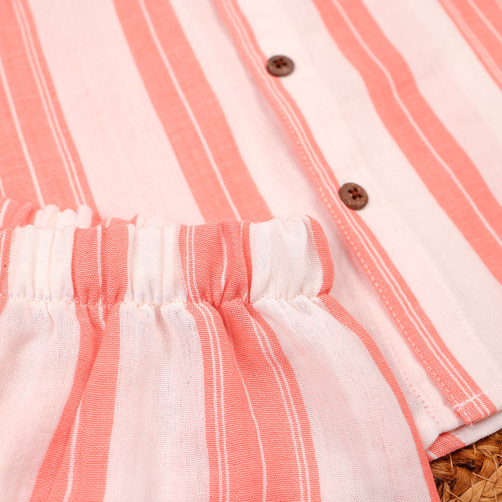 Peach Pinstripe Muslin Co-ord Set