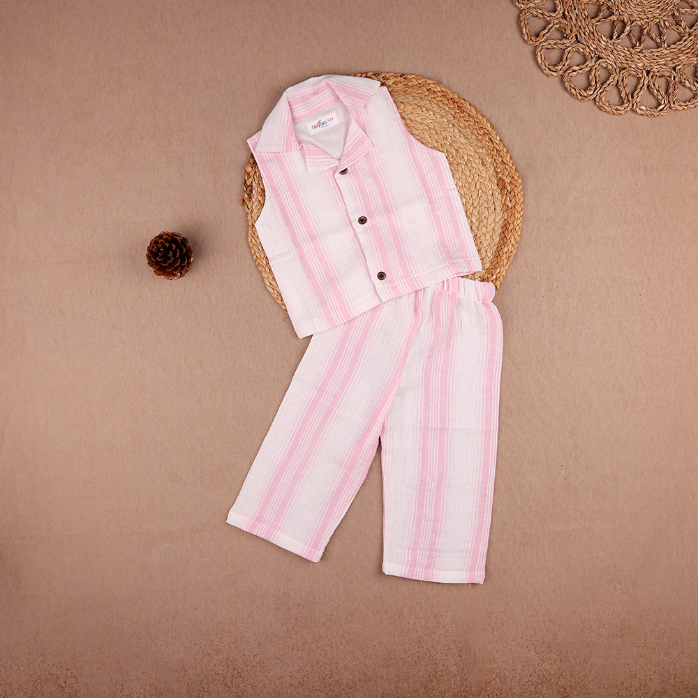 Pink Striped Muslin Coord Set