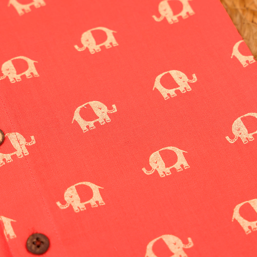 Coral Elephant Print Muslin Co-ord Set