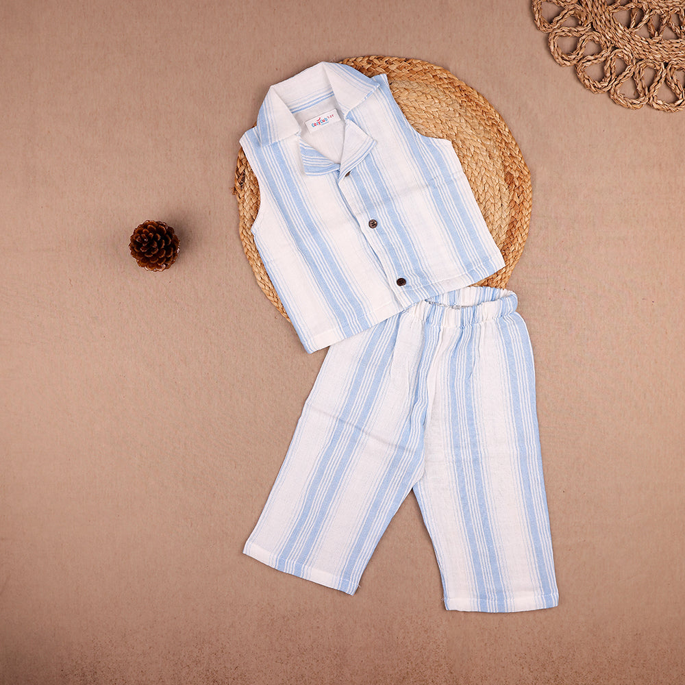 Blue Striped Muslin Coord