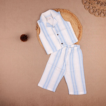 Blue Striped Muslin Coord