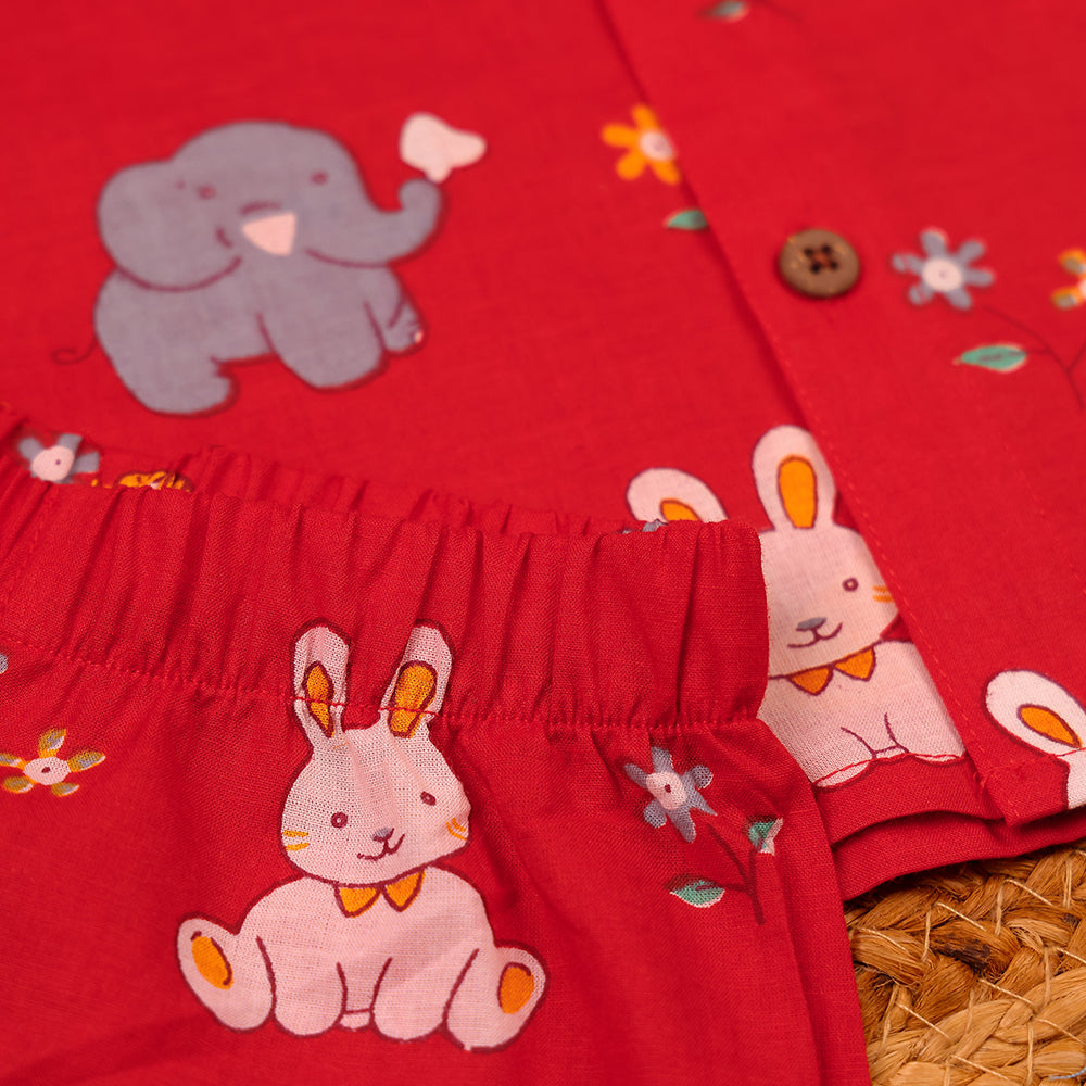 Red Woodland Animal Print Muslin Co-ord Set
