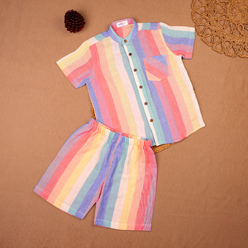 Rainbow Pinstripe Muslin Co-ord Set