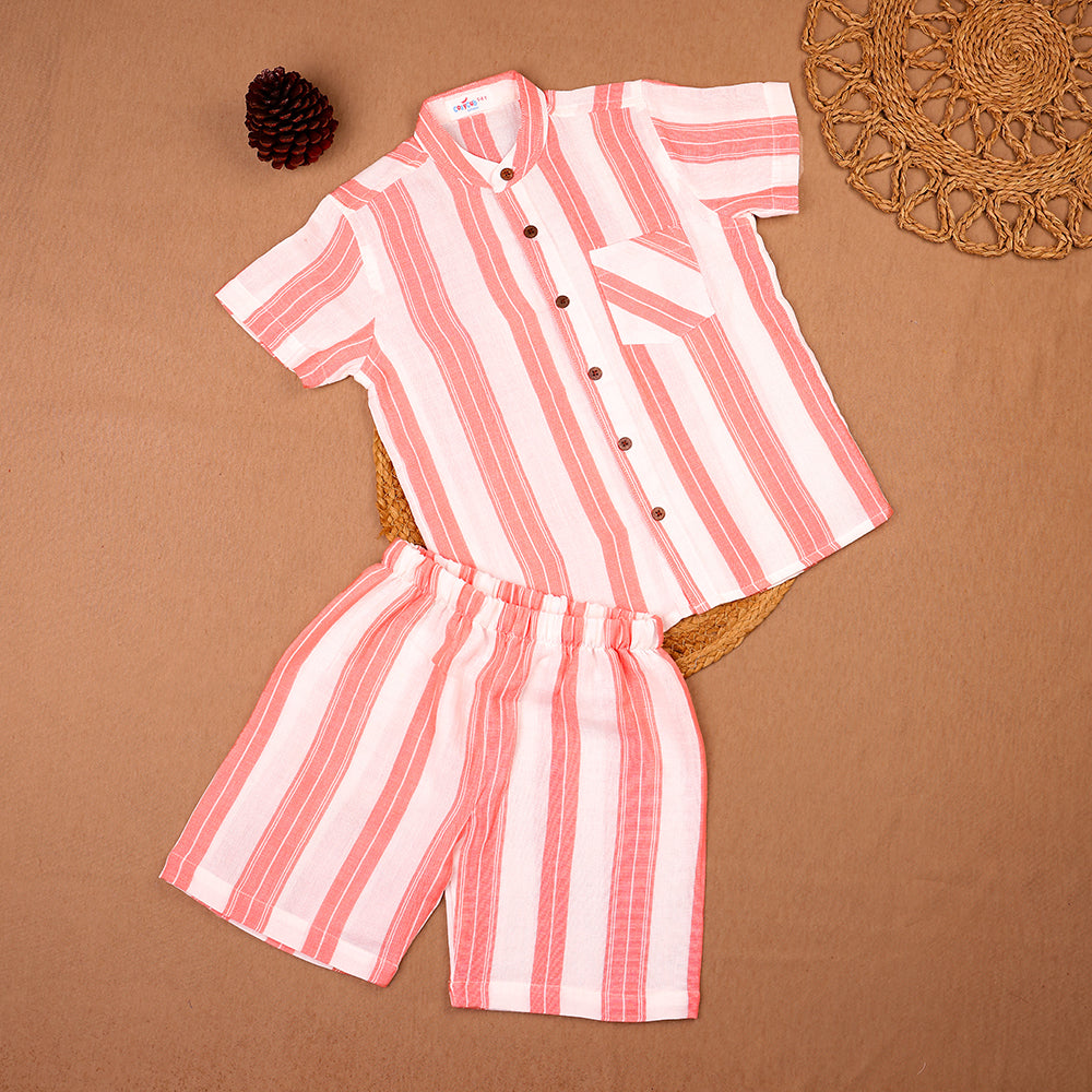 Peach Pinstripe Muslin Co-ord Set
