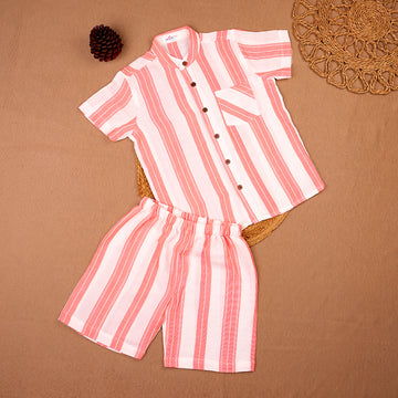 Peach Pinstripe Muslin Co-ord Set