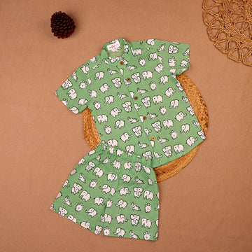 Green Elephant Print Muslin Co-ord Set