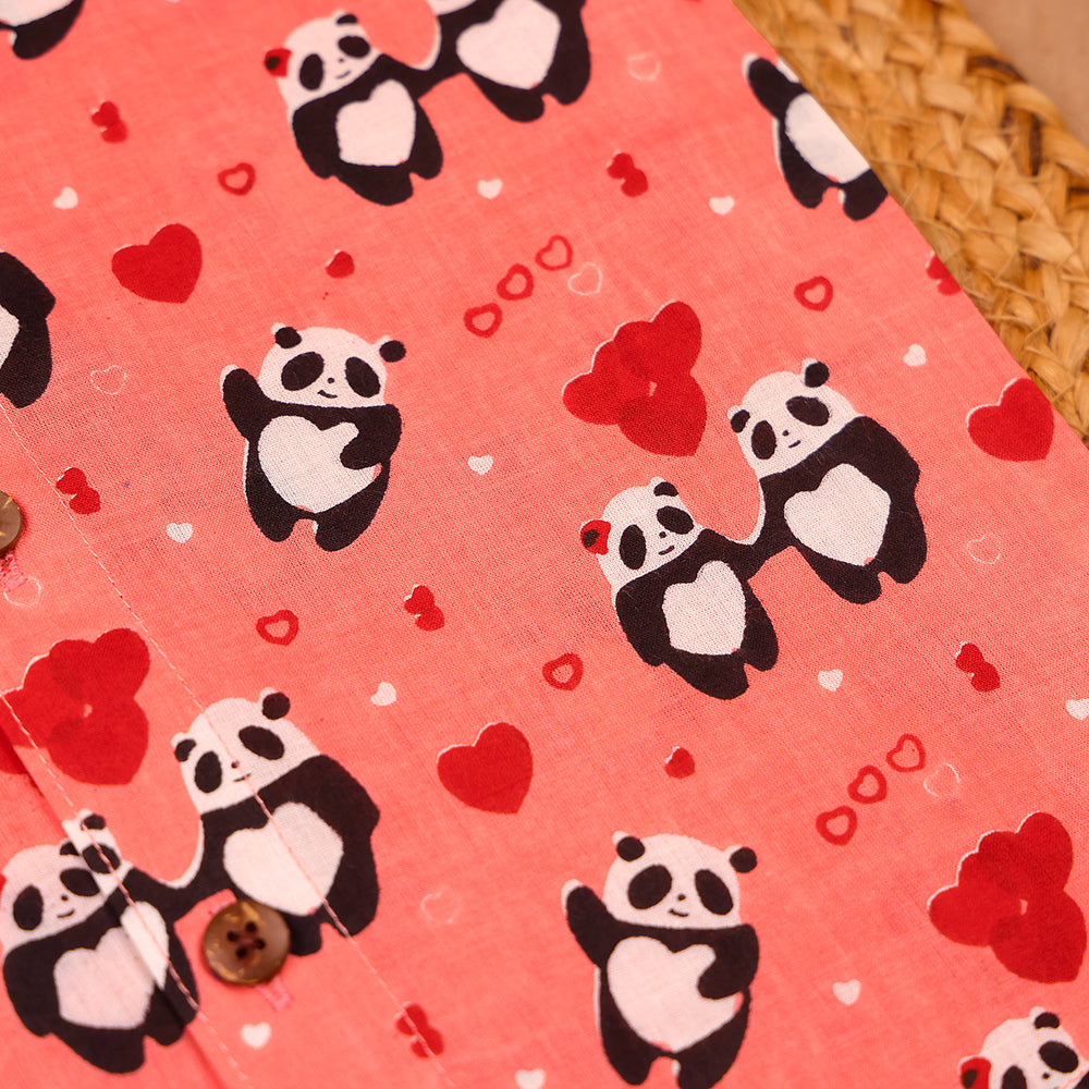Peach Panda & Heart Print Muslin Co-ord Set