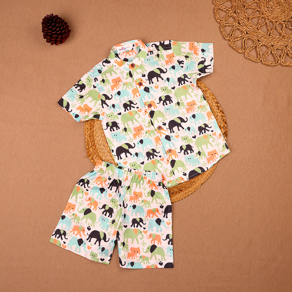 Multicolor Elephant Parade Muslin Co-ord Set