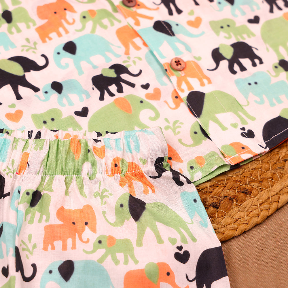 Multicolor Elephant Parade Muslin Co-ord Set