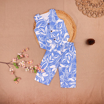 Sky Blue Floral Muslin Coord Set