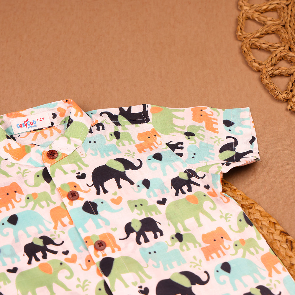 Multicolor Elephant Parade Muslin Co-ord Set