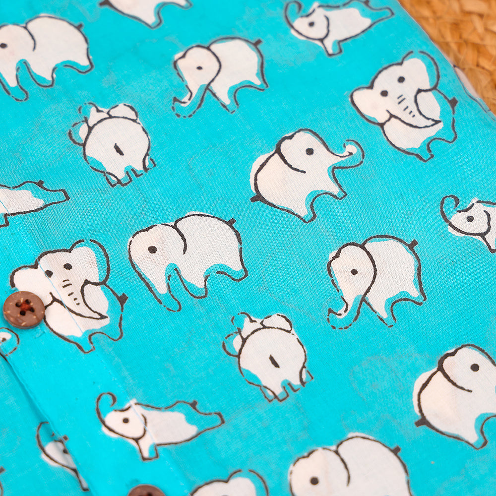 Turquoise Elephant Print Muslin Co-ord Set