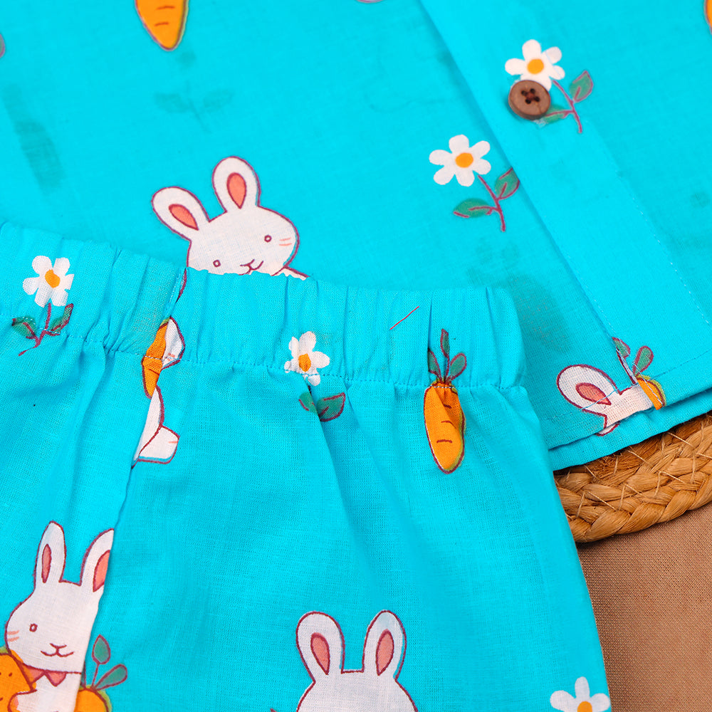 Turquoise Bunny & Carrot Print Muslin Co-ord Set