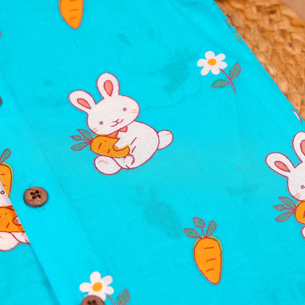 Turquoise Bunny & Carrot Print Muslin Co-ord Set